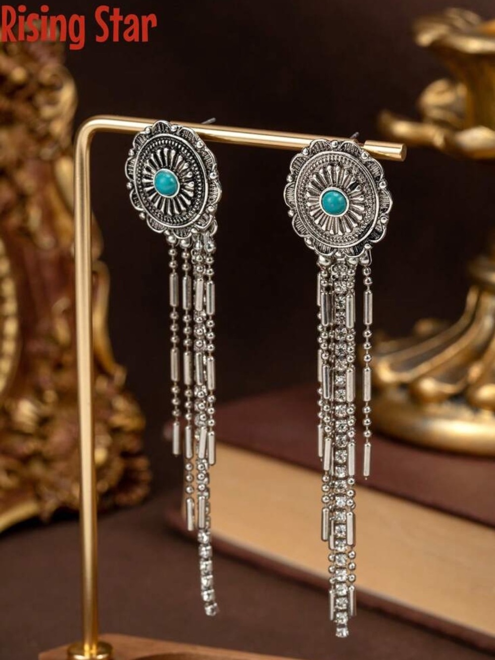 Silver-Tone Turquoise Drop Fringe Earrings - Women’s Jewelry